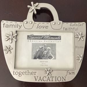 Vintage Special moments metal‎ purse shaped family 4x6” photograph frame